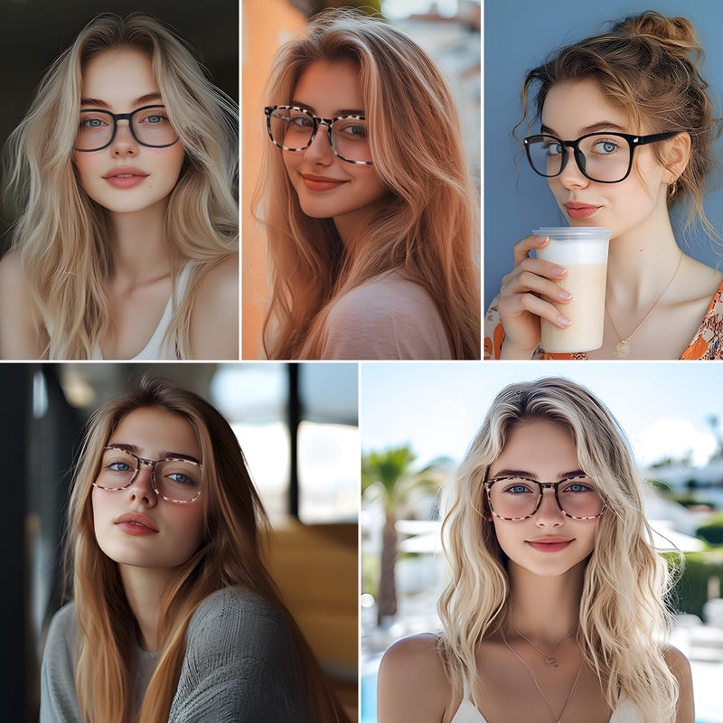 Blue Light Glasses for Woman Men | 99% Blue Light Blocking Glasses for Computer Gaming TV Phone Screen Square Frame | Anti Eyestrain & UV Glare Protection - 3 Pair 3 Pack Mix Color-2 Clear