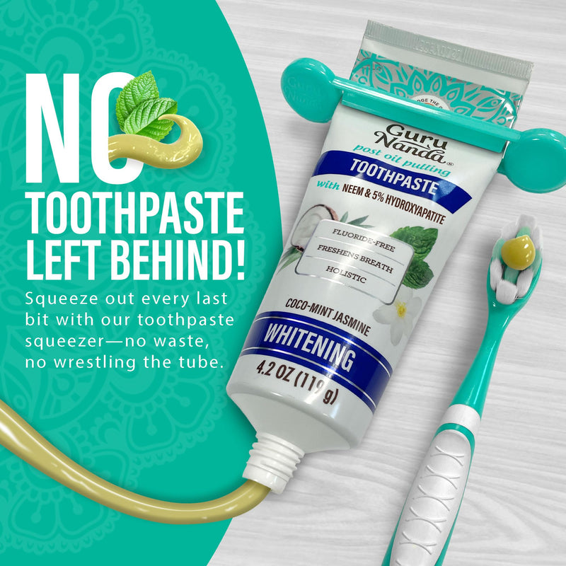 GuruNanda Hydroxyapatite Toothpaste for Whitening with Neem & Xylitol, SLS & Fluoride Free (4 Pack) - Freshens Breath, Fights Plaque - with 2 Toothbrushes, 2 Tongue Scrapers & 2 Tube Squeezers 4.2 Ounce (Pack of 4)