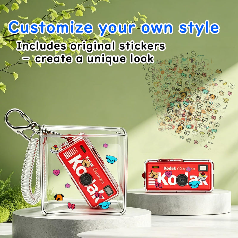 Protective Case for Kodak CHARMERA – Full-Cover Design for Keychain Camera –Includes Spring Strap, Anti-Drop Lanyard, Clear Pouch & Stickers Transparent