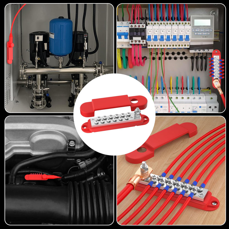 Bus Bar 12V 150A Power Distribution Block 1/4" Stud & 12 x #8 Terminal Screws 12 Volt Positive Battery Marine Bus Bar for Solar Battery Wiring, Marine, Boat and Automotive Red