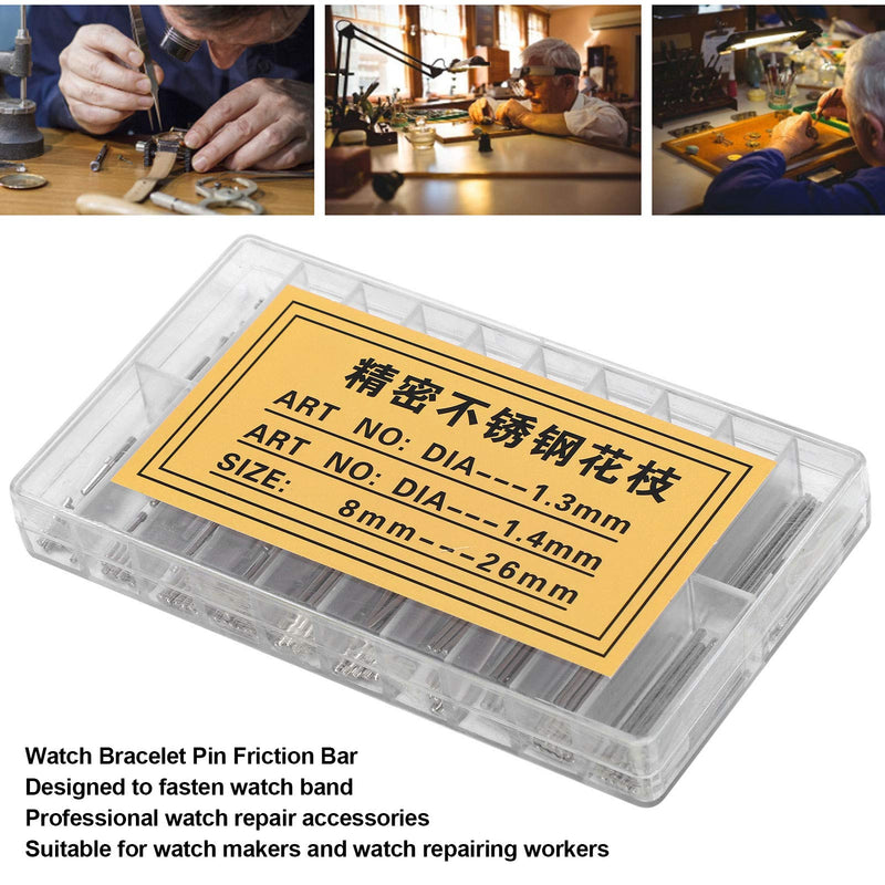 1.3Mm/1.4Mm 8‑26Mm Stainless Steel Watch Band Pins, Watch Band Link Cotter Pins Spring Bars Tools, 300Pcs Watch Bracelet Pin Friction Assortment Watch Repairing Accessories