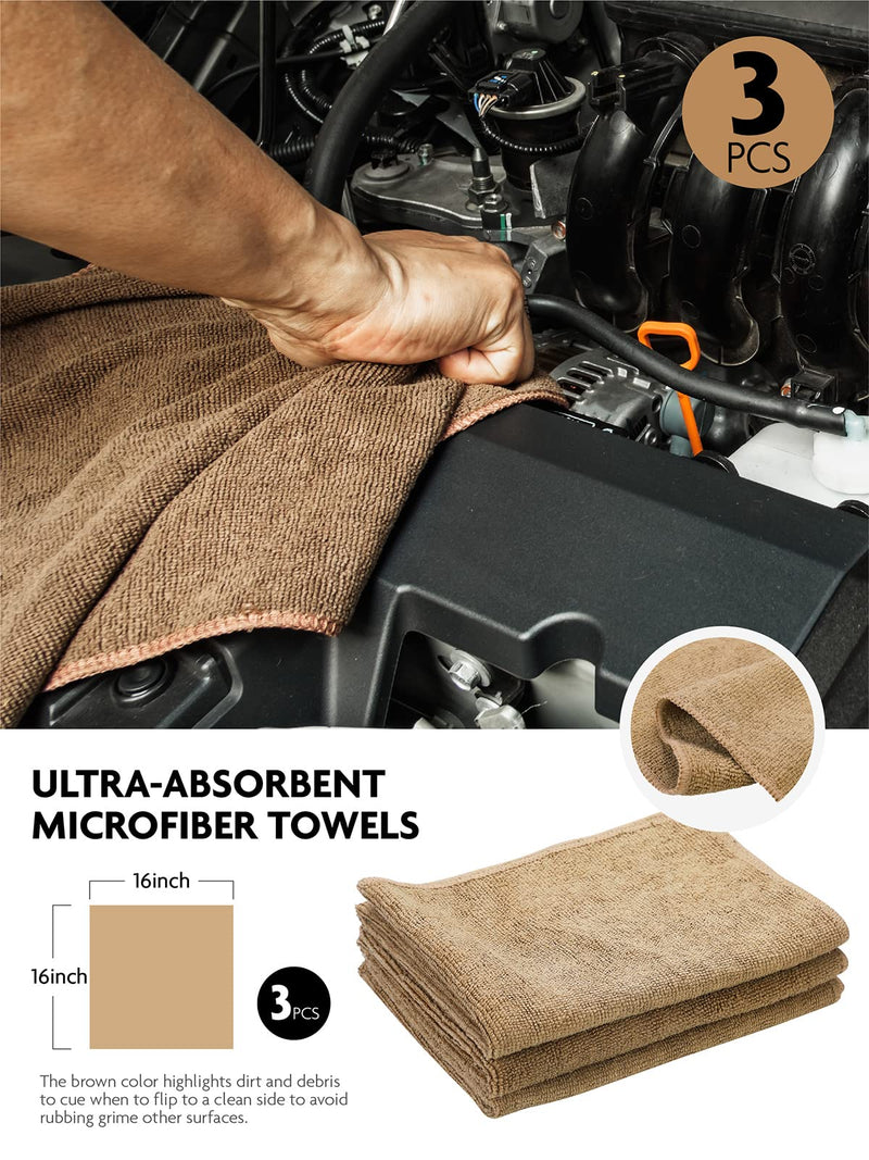 Fantasticlean 9PCS Car Interior Detailing Set, Microfiber Cloth & Applicator, Single-Head Detailing Brushes, Natural Bristles, Scratch-Free & Ultra-Soft for Seats Leather Care or Cleaning brown