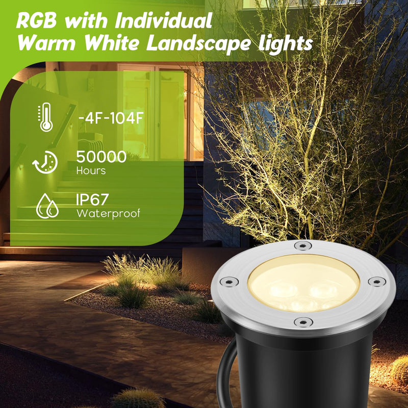 Junview Low Voltage Landscape Lights Halloween 10W RGBW Warm White LED Well Landscape Lighting Waterproof Outdoor 12V-24V Pathway Deck Ground Garden RGB Christmas Well Lights (2) 2