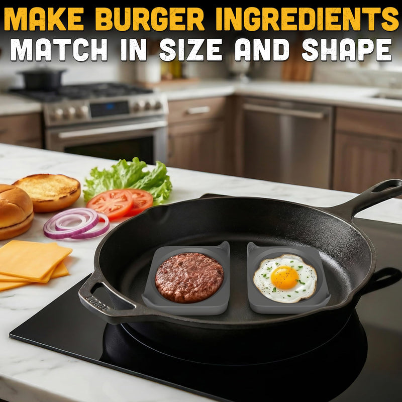 Silicone Egg Rings for Griddle & Flat Top Grill - 16.5" x 9" BBQ Grill Pancake Mold Tray with 6 Round & Square Shapes - Silicone Egg Molds for Omelets, Patties, Breakfast Sandwiches & Outdoor Cooking