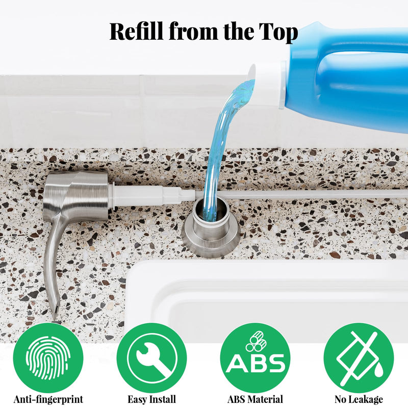 SAMODRA Kitchen Sink Soap Dispenser,Lotion Dispenser,ABS Dispenser Built-in Pump Brushed Nickel Head with 11 oz PET Bottle, Refill from Top