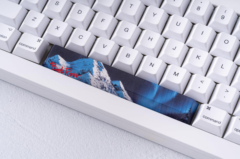 Officially Bob Ross Keycaps -Panoramic Scenic Spacebars& Escape Key with Dye-Sublimated Art, 1.5mm Thick PBT, Cherry Profile- 6.25u and R1 1u MX Compatible 4 Scenic Spacebars & Bob Ross Esc Key Bundle