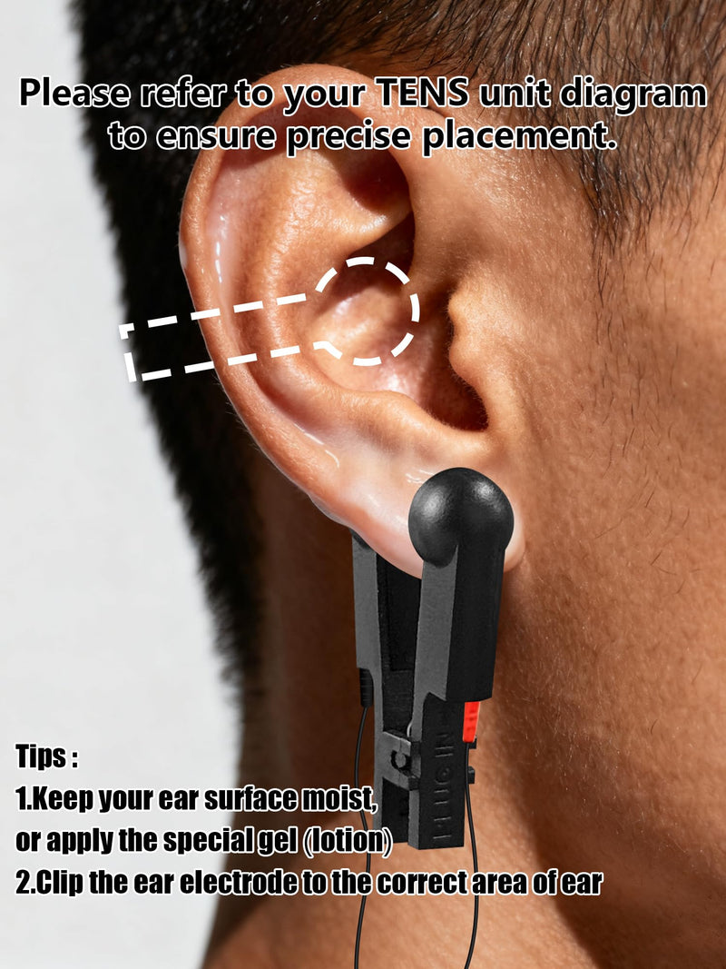 Ear Clip Electrode Rubber Black Compatible for Tens 7000 & Standard Tens Units, Reusable Ear Clip Accessory, 1 Pair