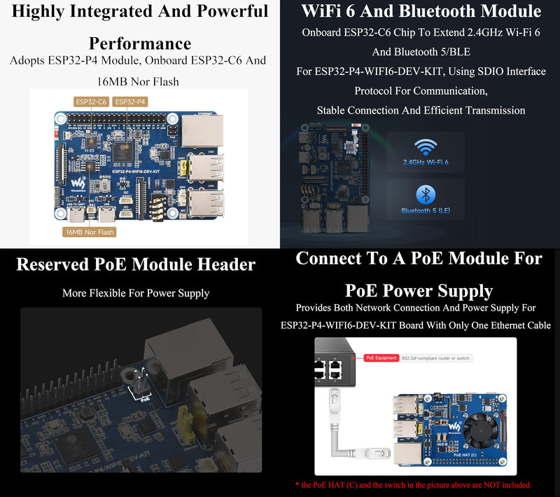 AI ESP32-P4-WIFI6-DEV-KIT Development Board, Based On ESP32-P4 and ESP32-C6, Supports Wi-Fi 6 and Bluetooth 5 / BLE 5, Rich Human-Machine Interfaces, Supports AI Speech Interaction, with Speaker