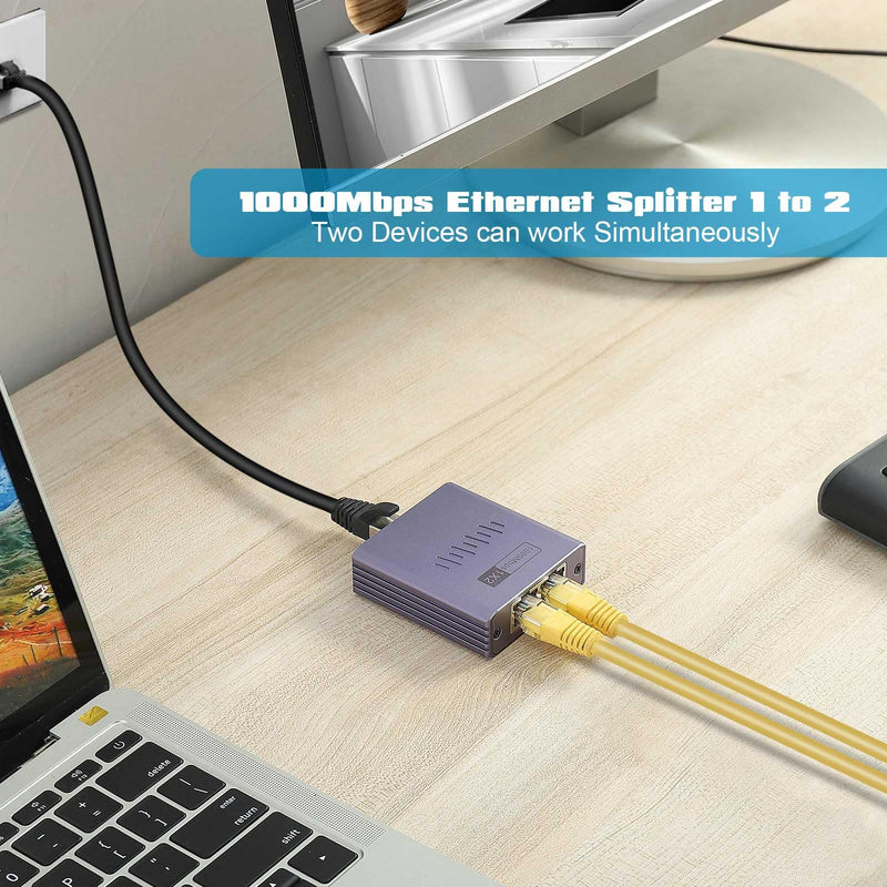 Ethernet Splitter 1 to 2 1000Mbps Internet Cable Splitter 1 in 2 Out High Speed Either Network Splitter Gigabit Dual LAN RJ45 Port Router Switch Work with Cat6/7/8 Cable Ethernet Spliiter 1to2((ES-1X2)