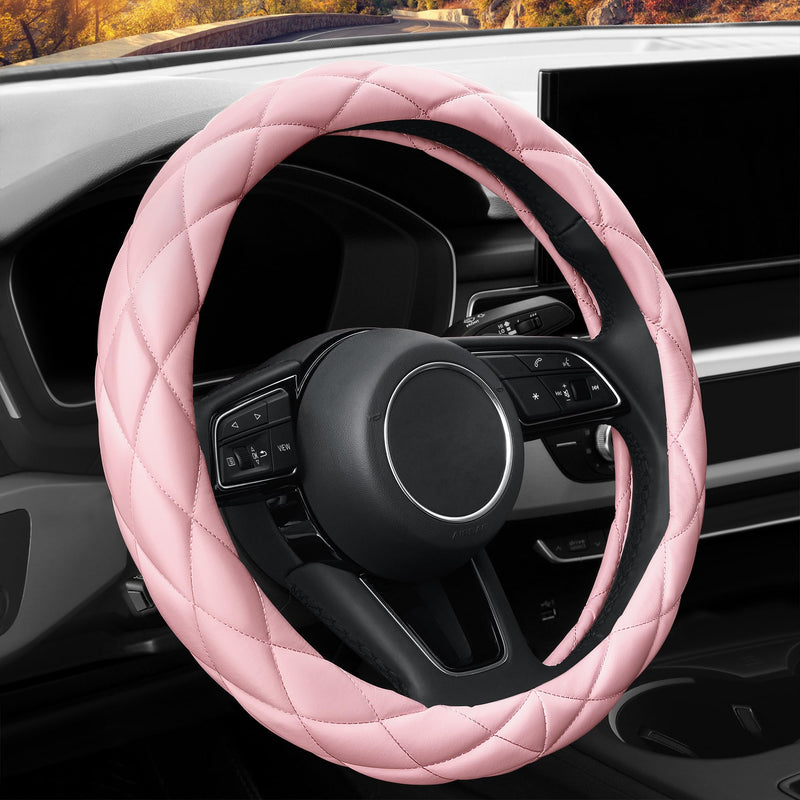 Soft Microfiber Leather Steering Wheel Cover, Universal 15 Inch for Women Girls, Fit Vehicles, Sedans, SUVs, Vans, Trucks - Light Pink A-Baby Pink