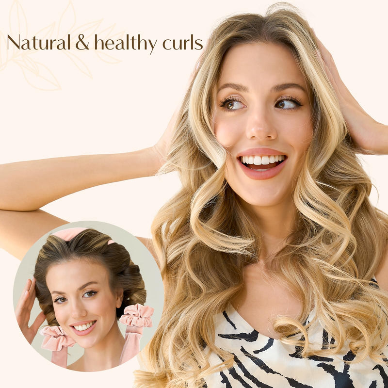 Yanibest Heatless Hair Curler, No Heat Hair Curlers to Sleep in, Super Soft Ribbon Wrap for Long Hair, Overnight Heatless Curling Set with Scrunchies and Clip, for All Hair types Pink