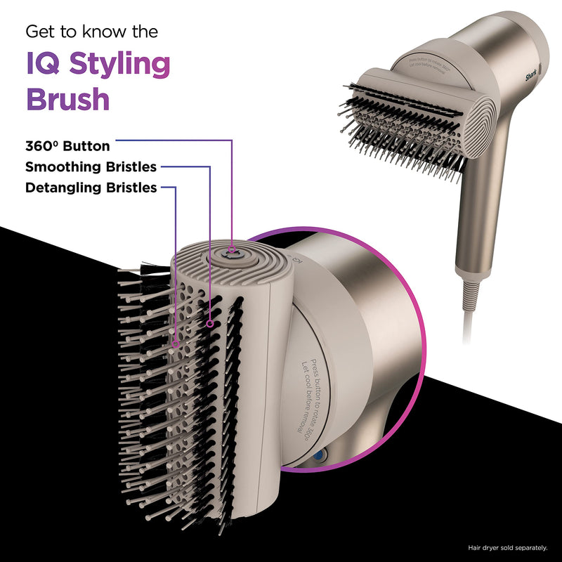 Shark XSKHD1SB IQ Styling Brush, Auto Preset Attachment for HyperAIR Blow Dryers, Rotatable Hot Brush, Styling Tools, for Straight, Wavy, Curly, and Coily Hair, Straight and Shiny Blowout, Stone | Auto Preset Attachment for HyperAIR Blow Dryers, Stylin...
