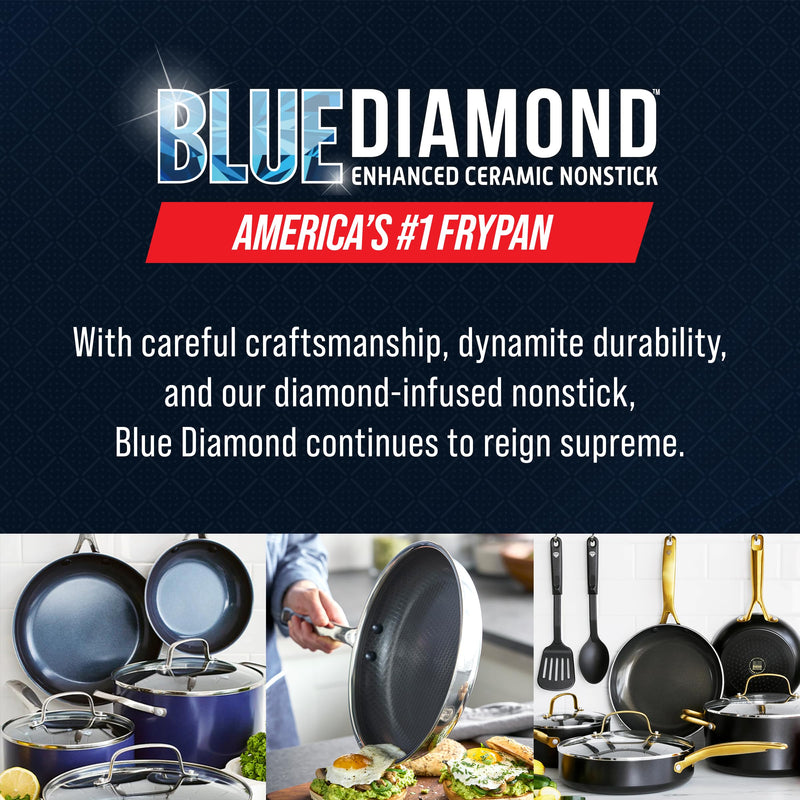 Blue Diamond Hybrid Nonstick Stainless Steel 8” Frying Pan, PFAS-Free Ceramic Skillet, Diamond Bond Powerful Searing, Egg & Omelet Pan, Dishwasher Safe, Stay-Cool Handle, Induction Ready, All Cooktops 8" Frying Pan Skillet