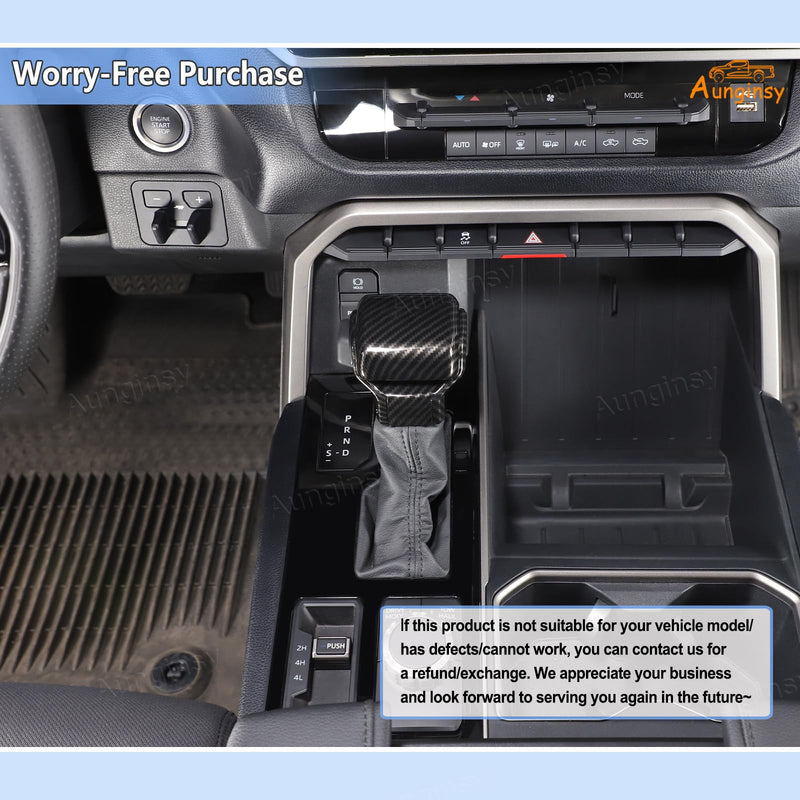 Aunginsy Gear Shifter Head Trim Cover Kit Compatible with Toyota Tundra/Sequoia 2022-2025 Tacoma 2024+ Center Console Gear Shift Knob Head Protection Cover Decorative Sticker ABS Interior Accessories Carbon Fiber Pattern(kit)