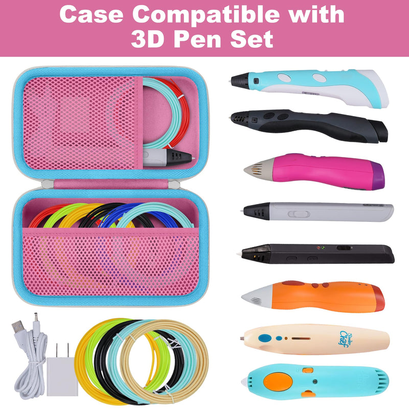co2CREA Storage Organizer Case for 3D Printing Pen Set, Hard Case Compatible with SCRIB3D P1/Advanced, MYNT3D Super/Advanced, 3Doodler Start+/Flow/PRO and Filament Refill（Pink Case + White Zipper） Pink Case + White Zipper