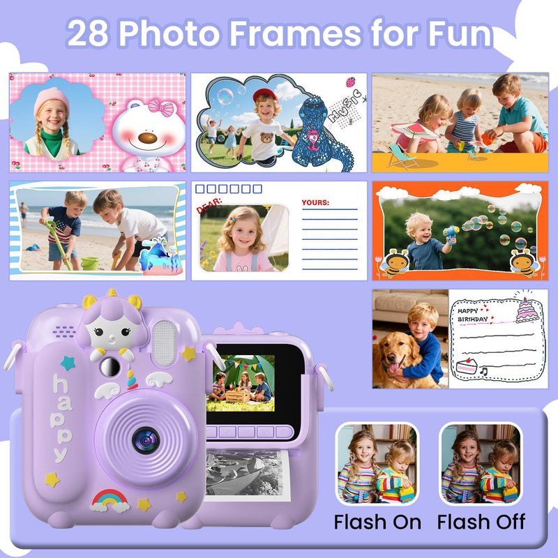 Kids Camera Instant Print, 3 4 5 6 7 8 9 10 11 Year Old Girl Birthday Gift | 1080P HD Video Digital Instant Camera for Kids with Silicone Cover & 5 Rolls of Printer Paper (Purple) Purple