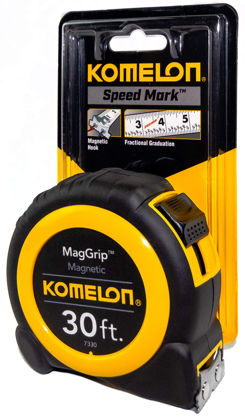 Komelon 7330; 30' x 1" Magnetic Neo MagGrip Tape Measure, Yellow/Black, 30-Feet 9.1 m