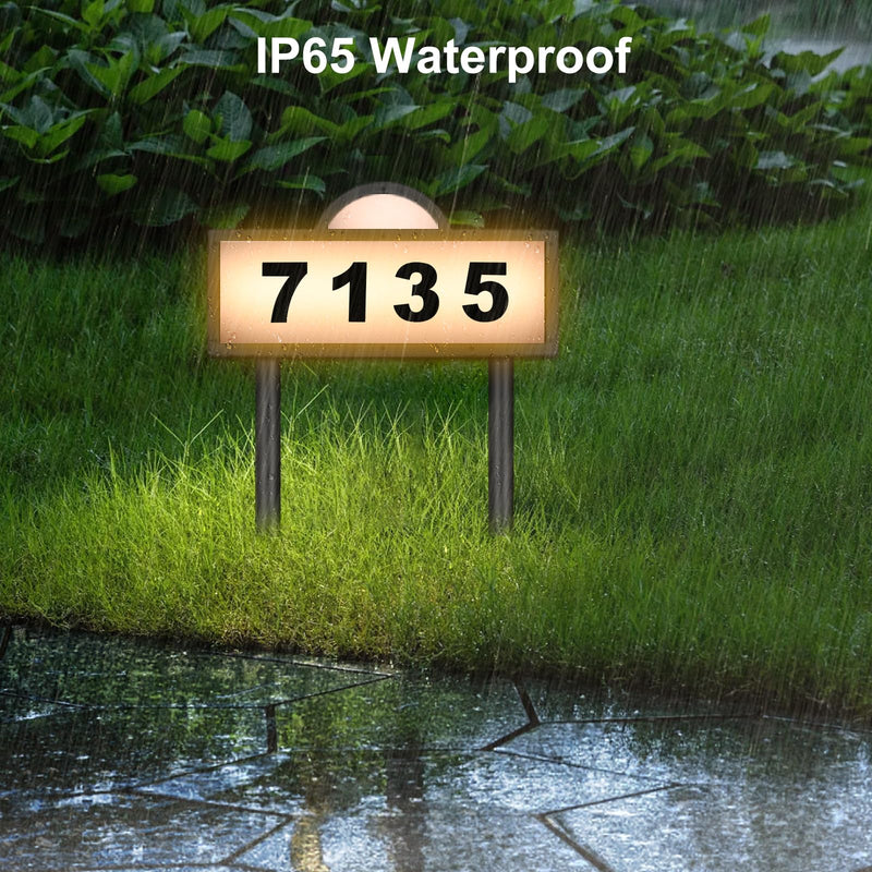 LED Solar Address Sign, Address Numbers for Yard with 2 Colors, Warm White & Cool White, IP 65 Waterproof House Numbers Sign for Outside, Wall Mounted/In Ground Solar House Number kit