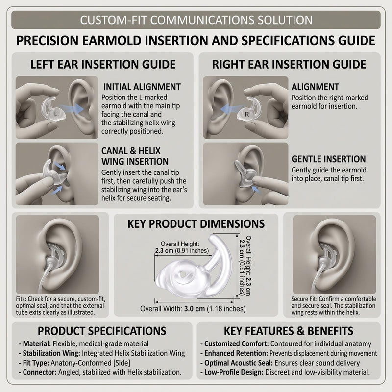 HYS Soft Fin Ear Mold for Acoustic Tube Surveillance Two Way Radio Earpiece | Comfortable&Durable Fits most acoustic coil tube audio kits replacing mushroom style earbuds for surveillance police earpiece Transparency 1 pair