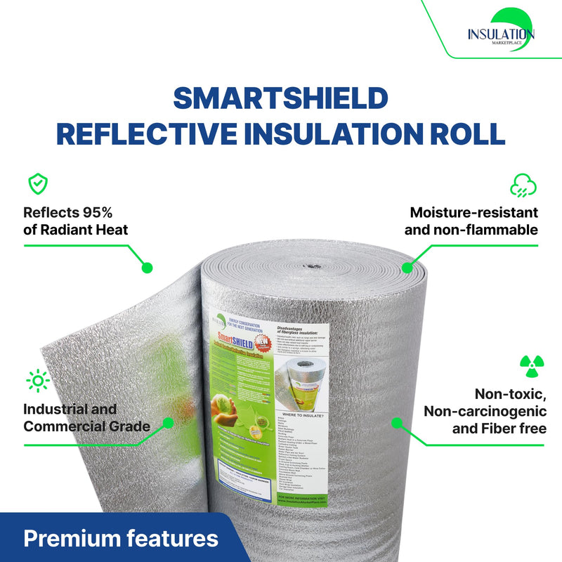 SmartSHIELD -5mm 16''X50ft R17 Reflective Insulation Roll, Foam Core Radiant Barrier, Thermal Insulation - FOIL / FOIL 16"x50ft