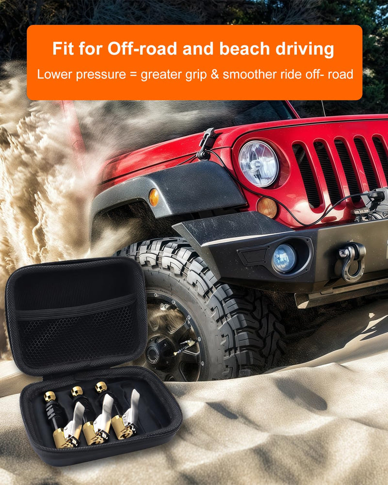 Tire Deflator with Air Chuck (10-30 PSI) – 4PCS Fast-Connect Clip-On air Down tire deflators, Adjustable Auto-Stop Offroad Accessories for Off-Road 4x4, Beach Driving & SUVs