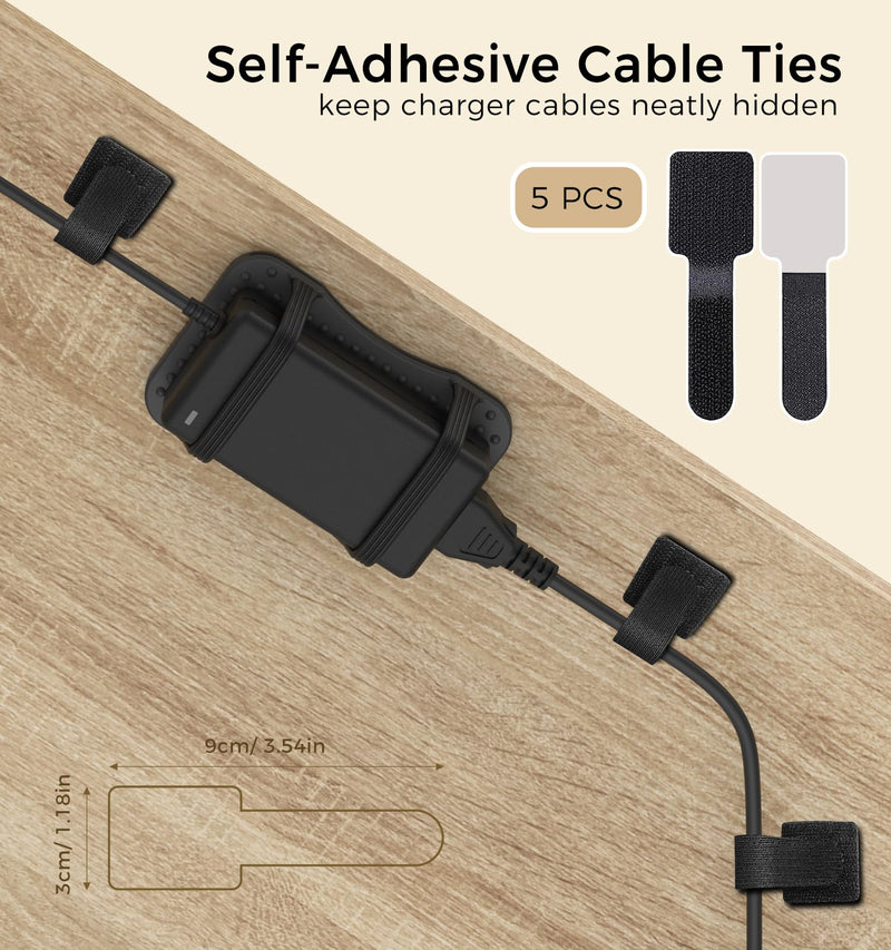 TRONWIN Laptop Charger Holder, Reinforced Silicone Adapter Mount for Under Desk Power Brick with Self-Adhesive Cable Ties, Heat-Dissipating Non-Slip Organizer for Home Office & Gaming Desk