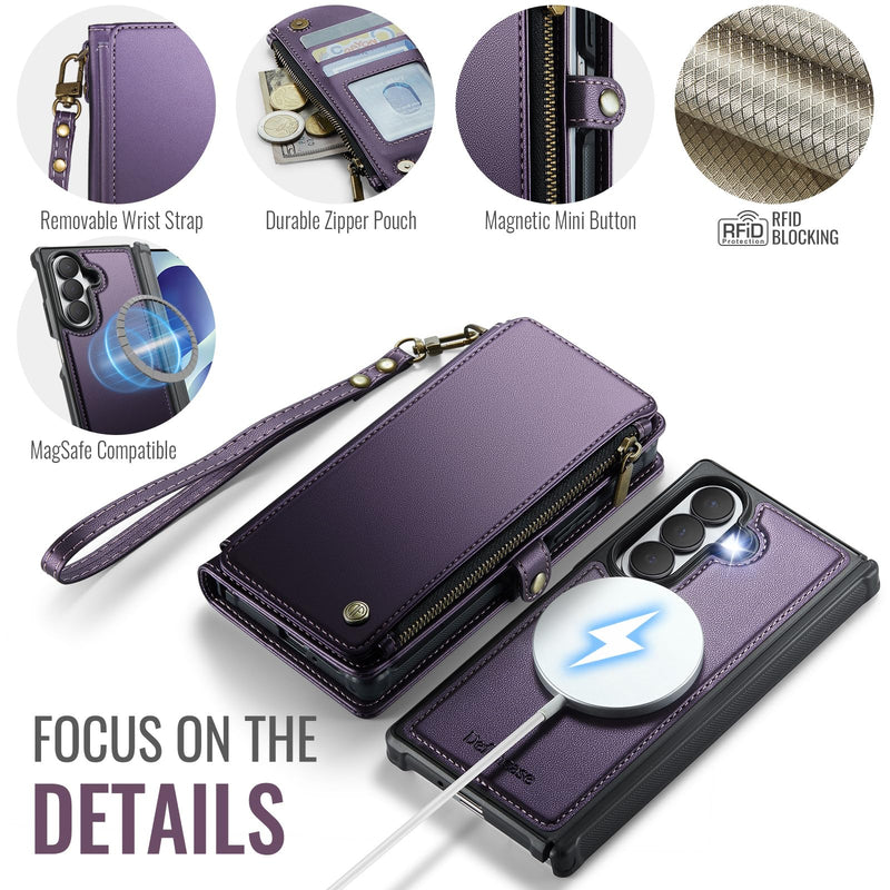 Defencase for Galaxy Z Fold 8 Ultra Case Wallet Compatible Magsafe, Purple | Magnetic Detachable, with RFID Bolcking Card Holder, Zipper Pocket, Drop-Proof Phone Cover for Samsung Galaxy Z Fold 8 Ultra (Detachable with Magsafe)-Purple
