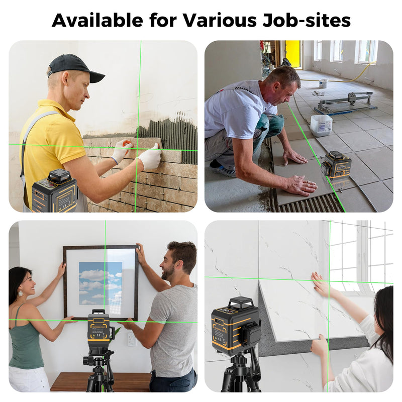 2D Green Cross Line for Construction and Picture Hanging, 2x360° Cross Lines Laser, Exterior Laser Lvel 360 Self Leveling, Professional 8 lines Green Light, Level-Class II, <1mW 2*360°