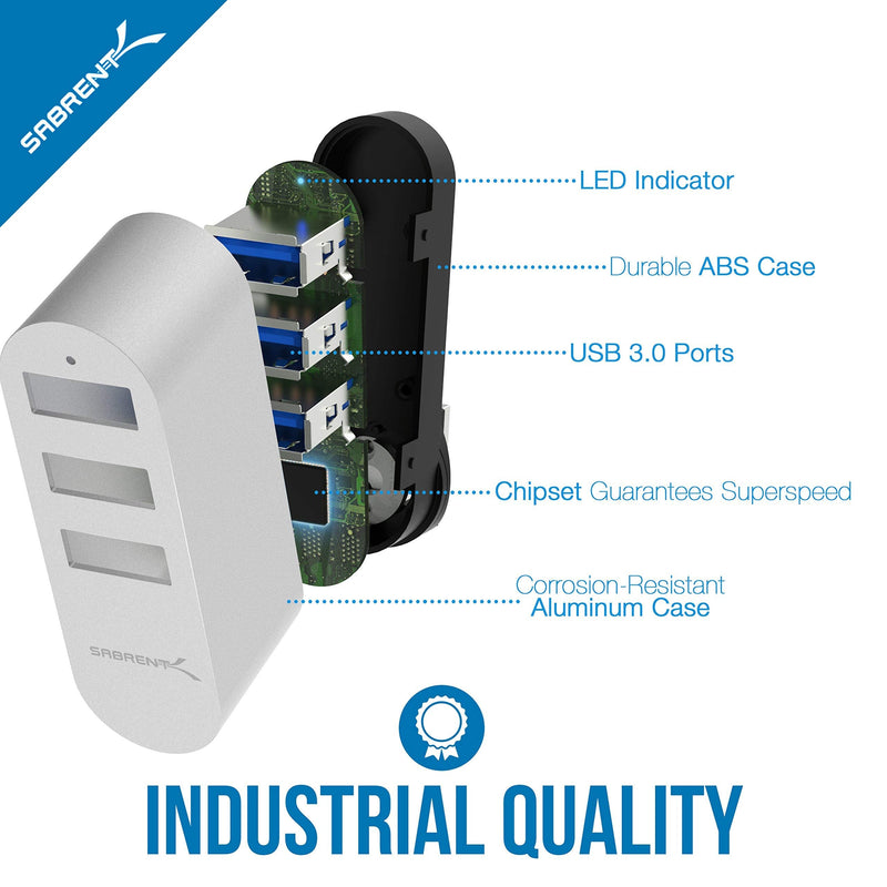 Sabrent Premium 3-Port Aluminum Mini USB 3.0 Hub + 22AWG 6 Feet USB 3.0 Extension Cable