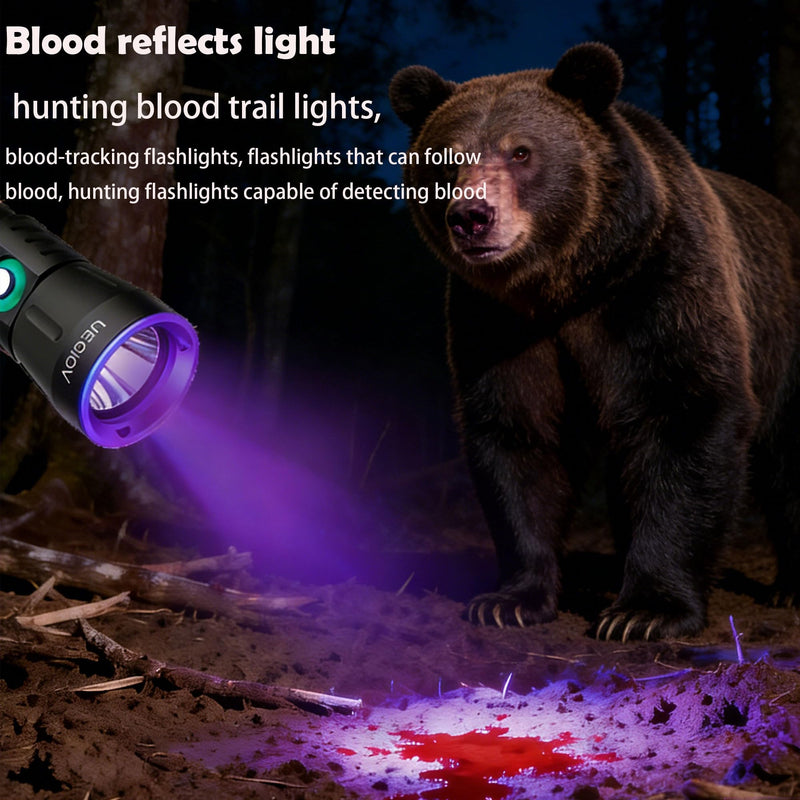 3V LED Bead, 395nm UV, Blood Tracking Light for Hunting Deer, Special Filter Highlights Blood Trail, Flashlight for Wounded Prey Detection，10W high Power,Waterproof IPX8