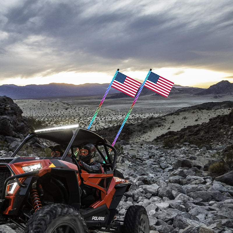 2PCS American Flags for Whip Lights or Antenna Flag Poles, Whip Light American Flags for UTV ATV Can-Am Polaris RZR SXS (16.3" x 12") 2 American flags Whip Light Flags