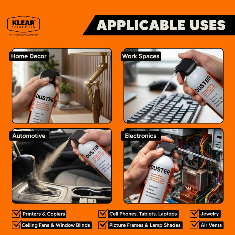 Compressed Air Duster for Computers, Made in USA, 10oz, 1 PC | Klear Concepts Canned Air for Electronics & Automotive, Removes Dust & Debris in Hard to Reach Areas, With Precision Straw