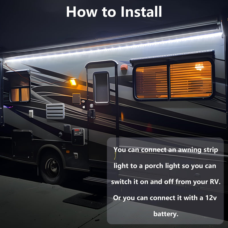 LED RV Awning Lights 20FT, 12V White Camper Awning Lights Waterproof RV Exterior Strip Lights, Motorhome Travel Trailer Canopy RV Outdoor Lights