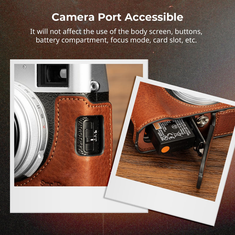 SMALLRIG Retro Half Leather Case for Fujifilm X100VI with Neck Strap, Brown | Genuine Leather Half Case with Aluminum Alloy Frame and Shoulder Strap