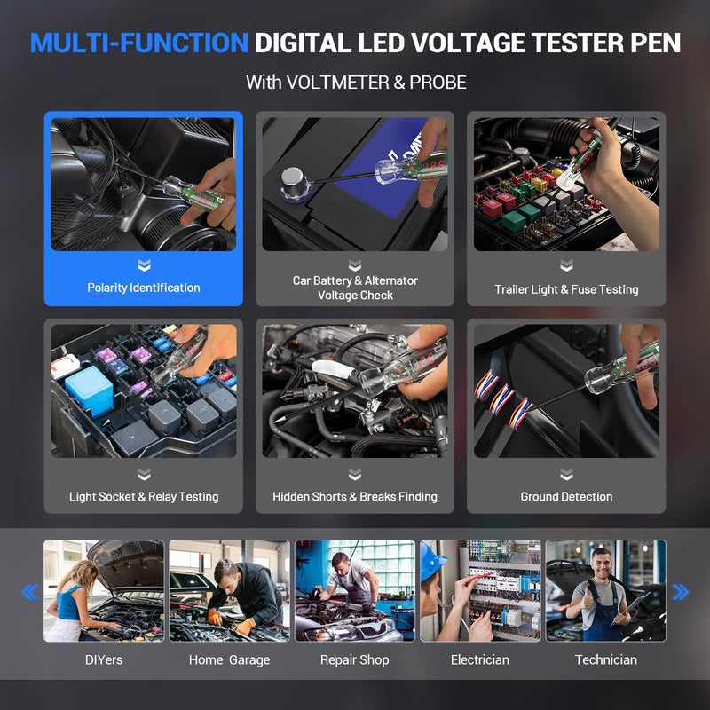 Automotive Test Light VDIAGTOOL P60 3-70V LED Digital Voltage Display, Circuit Tester with Voltmeter & Dual Polarity Indicator Light, Tester Electric, Bidirectional Voltage Tester w/Stainless Probe