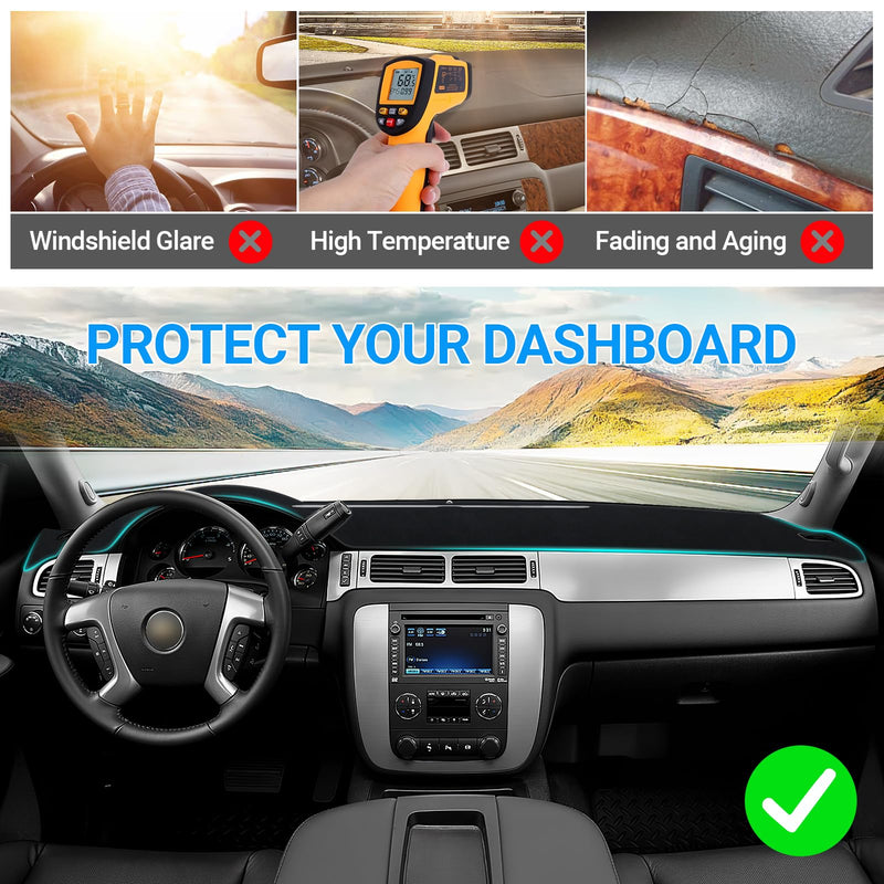 Dashboard Cover Dash Mat Compatible with GMC Sierra Chevy Silverado 2007-2013 Dash Covers - Models with Two Glove Boxes 2007-2013 Chevy Silverado