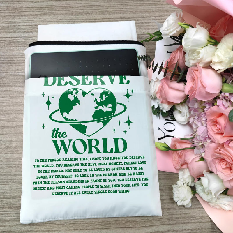 Book Sleeve, Book Covers for Paperback, Book Lover Gifts, Bookish Gift, Inspirational Quote Book Pouch for Girl Women 11.4 x 9.05 Inch - You Deserve The World