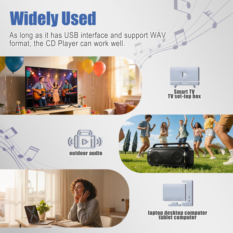 CD Player for Car, External Portable Car CD Players with USB/AUX Adapter | Universal USB CDs Player with Remote Control for Vehicle Laptop TV Computer for Android 4.4 and Above | Black