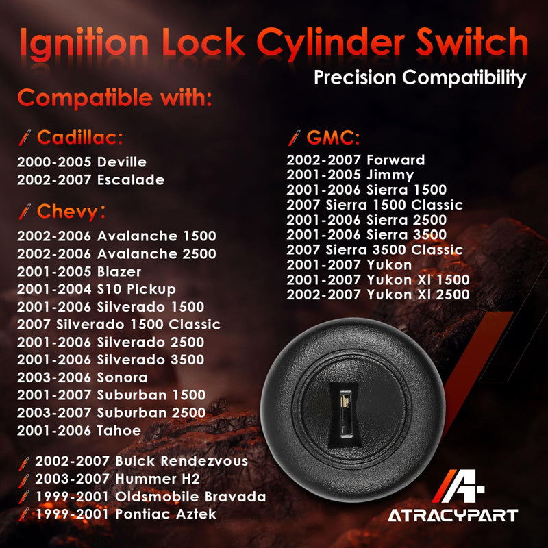 Ignition Lock Cylinder Switch with Keys, Compatible with 1999-2007 Chevy Silverado Avalanche Tahoe Suburban GMC Sierra Yukon Buick Hummer Bravada Pontiac Vehicles, Replace#: US-312L Ignition Cylinder