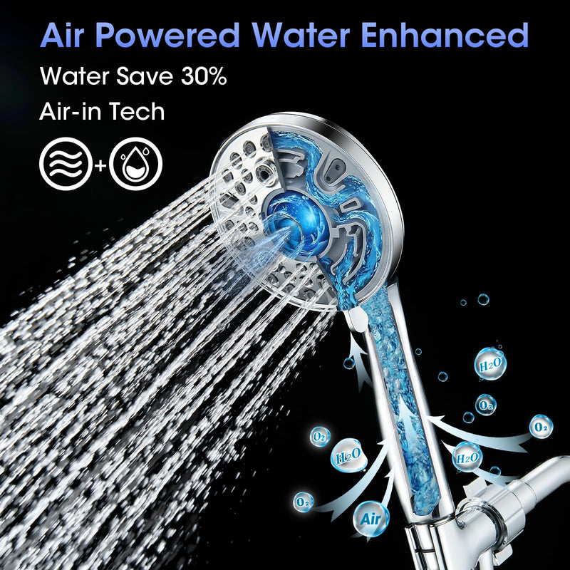 Shower Head with Handheld, High Pressure 10 Spray Built-in Pause & Power Wash, Anti-clog Nozzles, Detachable Hand Held Showerhead with Leakproof Stainless Steel Hose&Adjustable Overhead Bracket Chrome Modern Premium Chrome