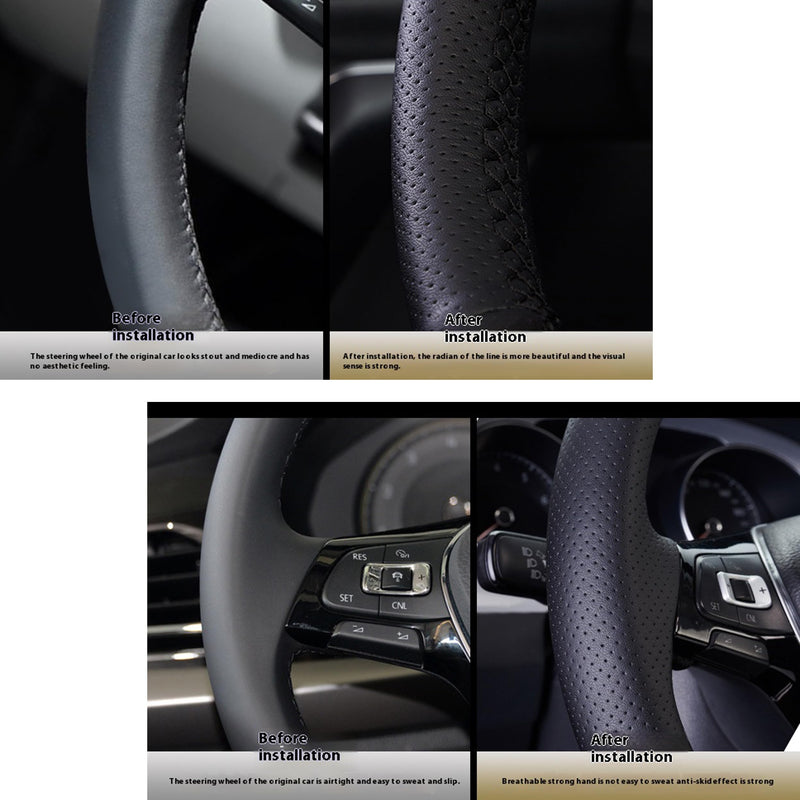  [AUSTRALIA] - Hand Sewn Black Perforated Leather Interior Protection Accessory for Car Steering Wheel Cover, for BMW 3 Series E46 E46/5 2000-2005 / X5 E53 2000-2001