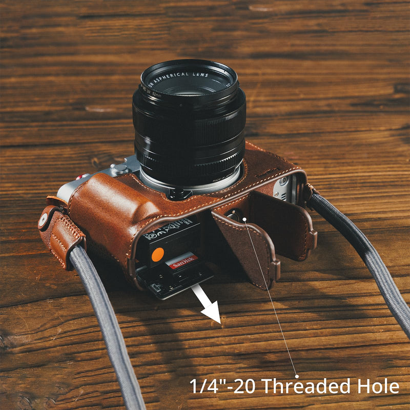 SMALLRIG Leather Case Kit for FUJIFILM X-E5 with Shoulder Strap (Brown) | Vintage Half-Body Case with Neck Strap, Genuine Leather Material Brown