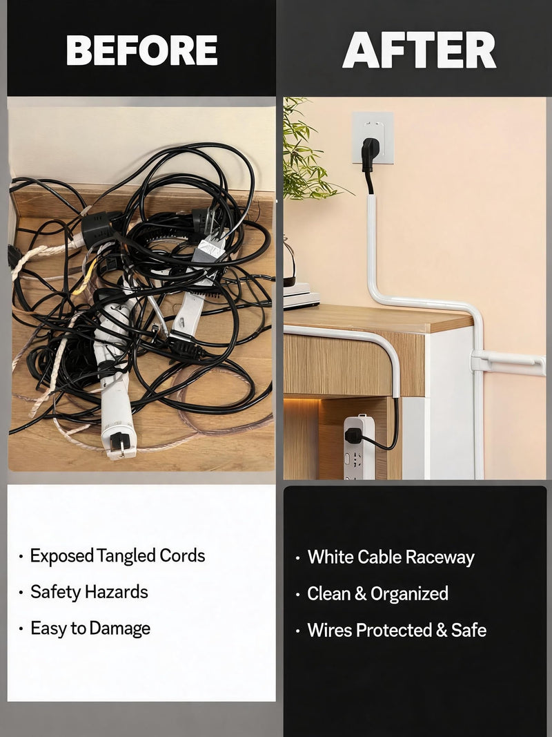 2m Soft PVC Cord Cover, Low Profile Floor Cable Channel, Cuttable Surface Mount Wire Duct for Home Office Wire Management White