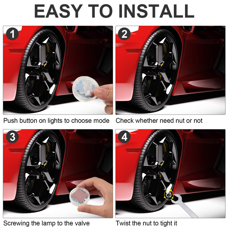 Frienda 4 Pieces Solar LED Tire Wheel Valve Stem Lamp Cap Lights for Vehicles, Motorcycles, and Bicycles - Flashing Car Solar Energy Light