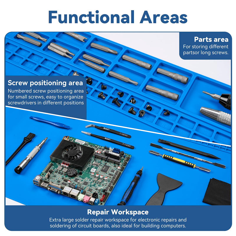 Kaisi Extra Large Soldering Mat, Oversized 932°F Heat Resistant Silicone Solder Mat, Large Repair Workbench Pad for Electronics Phone Watch Laptop Repair, BGA Soldering Iron (Blue,27.6''x15.7'') Blue 27.6'' x 15.7''