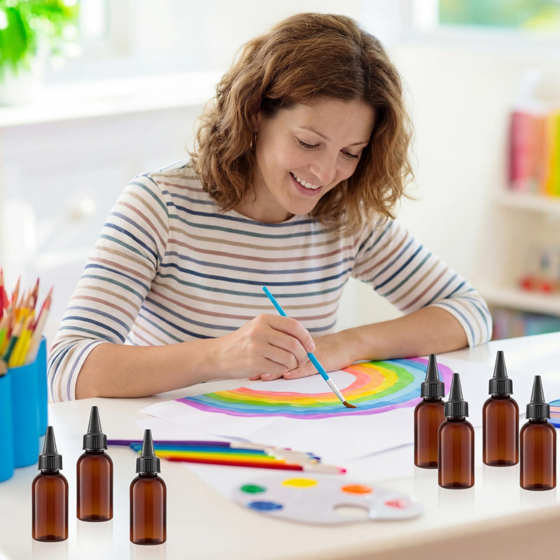 Irenare 100 Pcs 1oz Plastic Squeeze Bottles with Twist Cap Lids 30ml Clear Dispensing Bottles Empty for Sauces, Oil, Paint, Tattoo Ink, Crafts (Brown) Brown