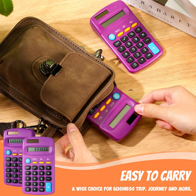 24 Pieces Basic Calculators for Students Small Pocket Size 8 Digit Display Mini Calculators Dual Powered Handheld for School Desktop Home(Purple) Purple