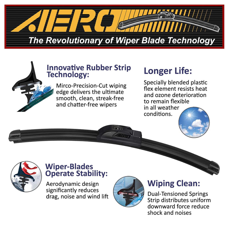 AERO Voyager 22" + 22" Windshield Wipers, Premium All-Season Automotive Replacement Wiper Blades with Extra Rubber Refills + 1-Year Warranty (Pack of 2) 22"+22" (Pair for Front Windshield)