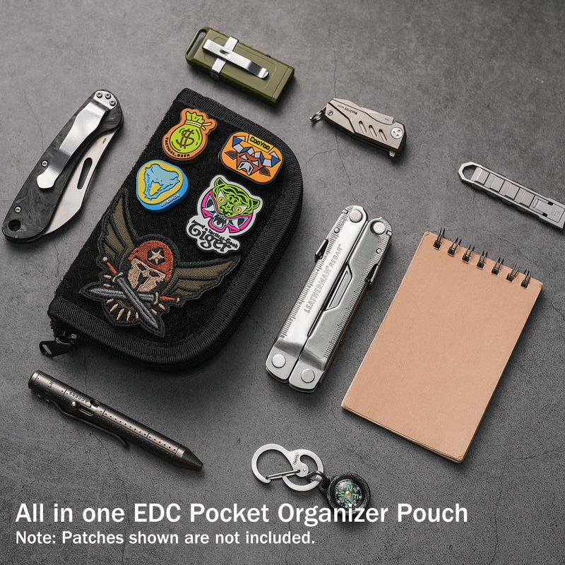 VIPERADE VE20 EDC Pouch Small Pocket Organizer with 8 Compartments, Pocket Tools Pouch with Patches Display Panel, Mini Organizer Bag for Men Black Camo