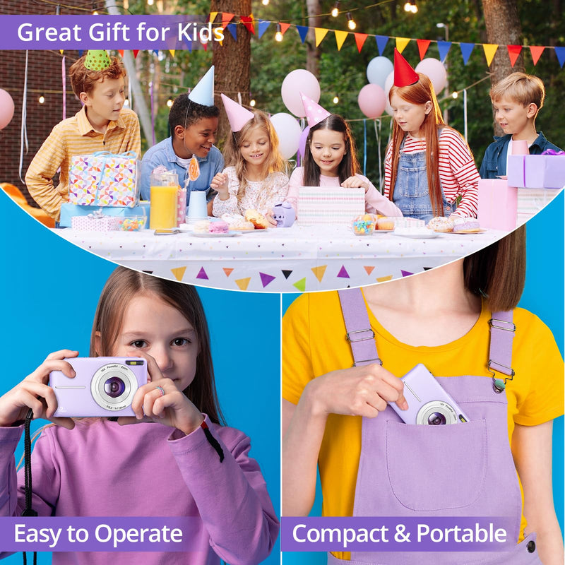 Digital Camera, 1080P 44MP Digital Cameras for Photography, Digital Point and Shoot Camera for Kids with 16X Zoom, Anti-Shake, Compact Small Travel Camera for Boys Girls Teens, Black Purple